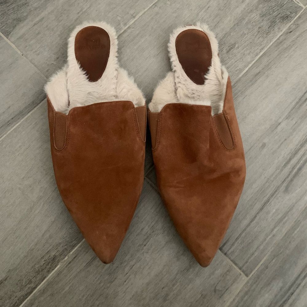 Marc Fisher Saraly Suede Faux Fur Lined Mule